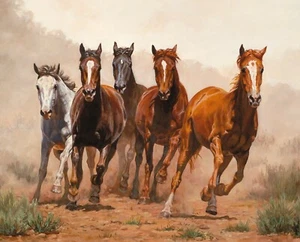 Break Away Wild Horses Digital 36in x 45in Panel Cotton Fabric - Picture 1 of 1