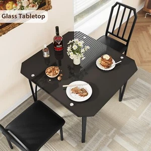 Dining Table Set for 2 Modern Dinette Set Square Kitchen Glass Table and Chairs - Picture 1 of 11