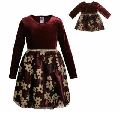 Девочка и 18» кукла соответствующий бордовый золотой блестящее платье наряд подходит American Girl - Изображение 1 из 2