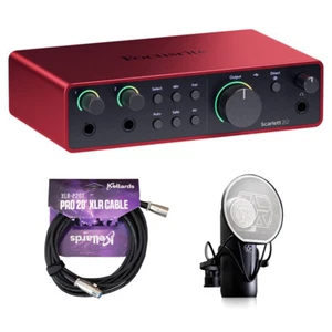 Focusrite Scarlett 2i2 USB-C Audio Interface 4th Gen w/ Microphone KIT & Cable - Picture 1 of 8