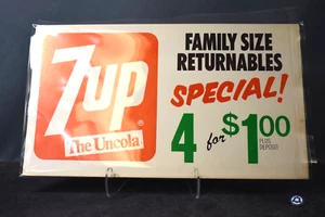 Vintage 7-up, The Uncola, Werbeschild, Special 4 für $10, 14" breit, 8" hoch - Bild 1 von 7