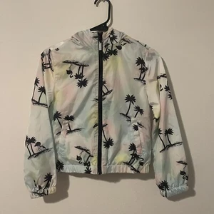 Justice Palm Trees/Flamingo Lightweight Packable Windbreaker Jacket Girls Sz 10 - Picture 1 of 5