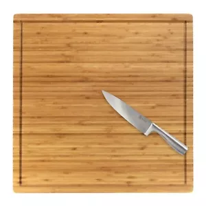 BambooMN Cutting Board, 3-Ply, Grooved/Flat with Chef's Knife Combo - Picture 1 of 24