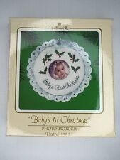 1984 Hallmark Baby's First Christmas Photo Frame Ornament Embroidered Wreath