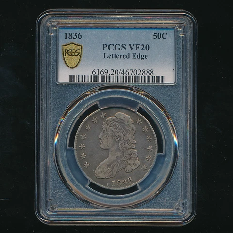 1836 CAPPED BUST SILVER HALF DOLLAR 50C ~ PCGS VF20 LETTERED EDGE ~ SHIPS FREE! Cover