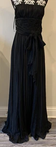 BCBGMAXAZRIA Black 100% Silk Chiffon Floor Length Strapless Plisse Belt Dress 2 - Picture 1 of 15