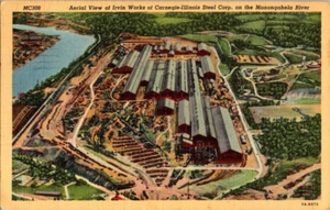 1945 Linen Irvin Works Carnegie Illinois Steel Corp Pittsburgh Postcard - Posted - Picture 1 of 2