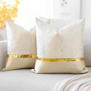 Artscope Set of 2 Cushion Cover for Bed Couch Sofa Luxury Beige & Gold 45x45cm - Picture 1 of 3