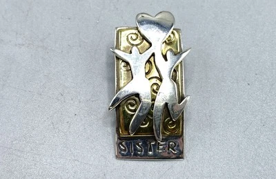 Broche "hermana" de plata de ley, latón Foto 1 de 4