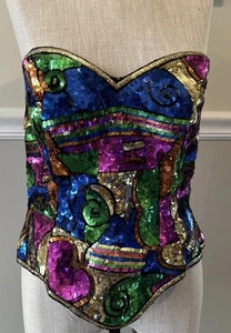 Vintage buntes Hartley Westwood Pailletten Bustier XS/SM - Bild 1 von 7