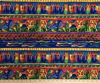 1.75 yd x 44" Laurel Burch for Clothworks JUNGLE SONG Colorful Cotton Fabric - Image 1 of 2
