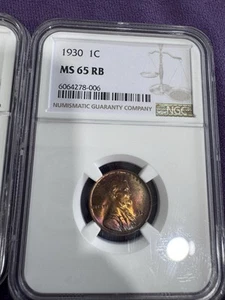 Wheat Penny 1930 Ms 65 Rb Amazing Toned Coin - Picture 1 of 4