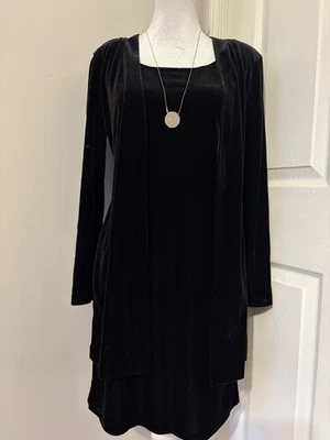 Y2K Black Velvet  Dress Sz 4P Stretch Shoulder Pads Witchy Goth Cocktail Classic - Image 1 of 4