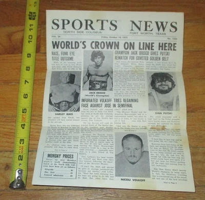 19 de octubre de 1973 Programa de lucha libre WCCW Dallas Fort Worth Jack Brisco Putski WWE NWA Foto 1 de 4