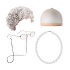 Old Lady Wig Set Natural Look Kids Costume with Curly Bun Faux Pearl Necklace