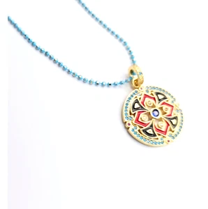 Statement Mandala Charm Necklace Pendant Enamel Blue Turquoise Adjustable Chain - Picture 1 of 7