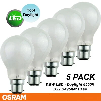5 x DIMMABLE LED 8W Light Globes Bulbs B22 Bayonet 1055Lm Daylight Frosted - Image 1 of 4