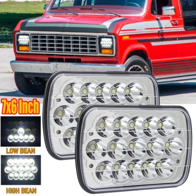 Pair 7x6" LED Headlights Hi-Lo Beam H4 For 1982-2012 Ford E-150 E-250 E-350 Van Foto 1 de 4