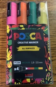 🟢 Marcadores de pintura Uni Posca bolígrafos artísticos punta media bloque colores PC-5M (Juego de 4) - Imagen 1 de 2