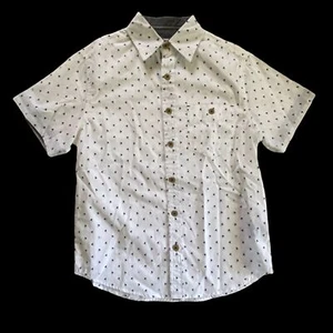 size S boys button shirt 8Distortion white palm tree print - Picture 1 of 5