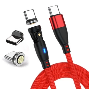 USB C Magnetic 9pin Fast Charging Data Sync Cable + 3X Type C Tips 540° Rotation - Picture 1 of 58