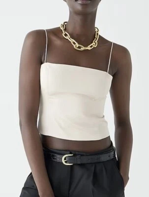 Blusa corta J Crew Top para mujer Bustier de hueso pálido elástica satinada talla 4 Foto 1 de 4
