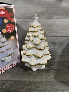 Mr. Christmas 14” Lights up Ceramic Nostalgic Tree White - Picture 1 of 9