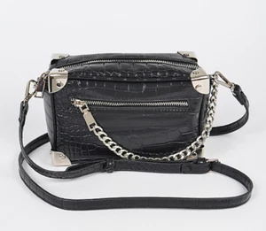 Fashion Faux Croc Black Trunk Crossbody Purse Clutch Rectangle Bag with Zipper - Picture 1 of 1