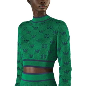 Gucci X Adidas Green and blue Knit 2 piece logo sweater sz small - Picture 1 of 10