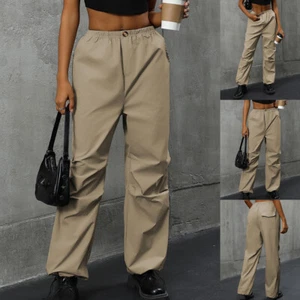Womens Cargo Combat Workwear Trousers Ladies Casual Loose Elastic Waist Pants - Picture 1 of 15