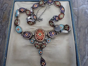 Antique Émaux Bressans Collier Argent XIXeme - Foto 1 di 24