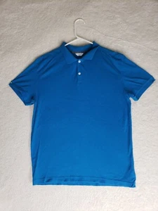 Calvin Klein Men Shirt Large Blue Cottton B Short Sleeve 1/4 Button Slim Fi Polo - Picture 1 of 16