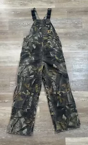 Carhartt Camo Bib Overalls Insulated Double Knee Men’s Size 34x28 Real Tree - Picture 1 of 10