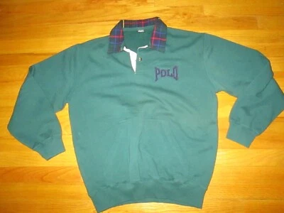POLO Ralph Lauren De Colección 1/4 Botón Etiqueta Verde Pullover Sudadera Suéter Bolsillos Foto 1 de 4