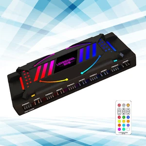 10 PWM / 12 ARGB Strip Fan Controller Hub Splitter+Remote fits for PC Computer - Afbeelding 1 van 14