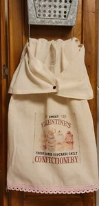 New Farmhouse Primitive VALENTINE Decorative Flour Sack TOWEL W/ Metal Snap LACE - Picture 1 of 4