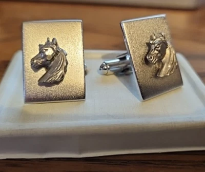 Shields马头袖扣马术西部银色签名 — 第 1/4 张图片