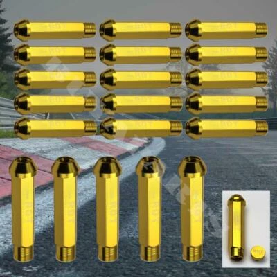 20X GOLD 95MM HIGH QUALITY ALUMINUM EXTENDED TUNER LUG NUTS INTEGRA TSX RL TL  - Image 1 of 2