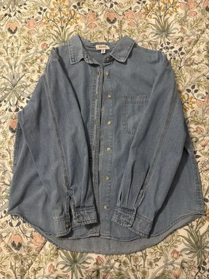 Camisa jeans manga longa feminina rosa desbotada tamanho médio leve botão para cima - Imagem 1 de 2