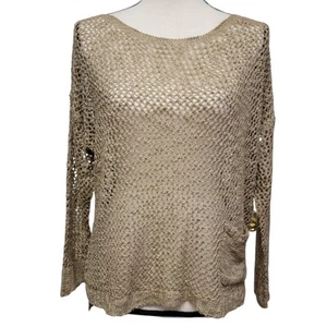 Suéter Beige Crochet Para Mujer Talla S Tejido Abierto Pullover Holgado Playa Costero Top - Imagen 1 de 7