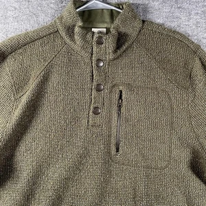 Magellan Outdoors Sweater Mens Large Green Quarter Button Mock Neck Zip Pocket - Picture 1 of 9