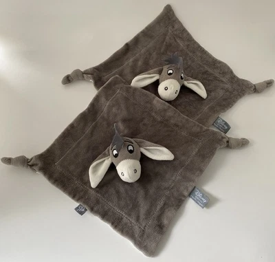 5820🌟lot 2 Doudou plat carré ane bourriquet Eeyore DISNEY Gris Blanc - Photo 1/3