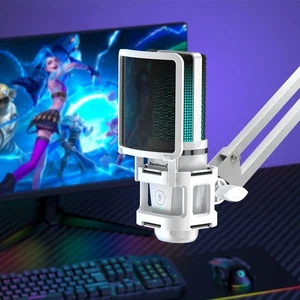 RGB USB Gaming Microphone With Articulated Arm,White Computer Condenser Mic Lot - Picture 1 of 12