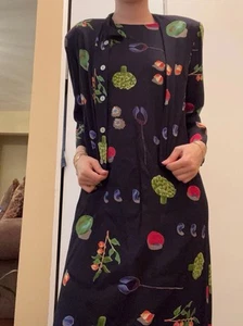 Vintage  1990s Liz Claiborne Maxi fruit dress with matching cardigan - Picture 1 of 3