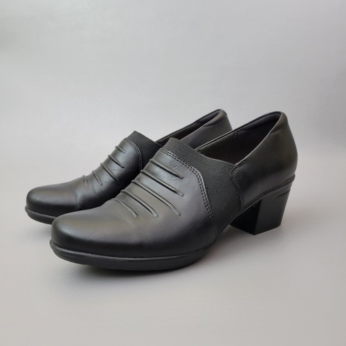 Mocassino Clarks Collection Emslie Chara con tacco donna 8 M nero in pelle slip on