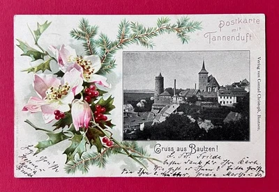 AK BAUTZEN 1903 Stadtansicht - Postkarte mit Tannenduft    ( 165931 - Bild 1 von 2