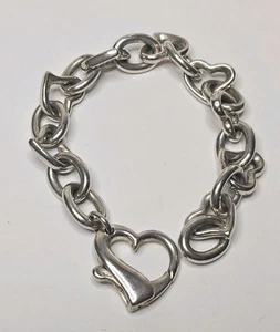 Vintage Sterling Silver Heart Charm Bracelet Retro Y2k Era Chunky Statement 925 - Picture 1 of 9