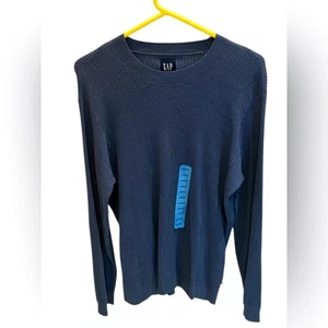 Gap Mens Sweater Blue Waffle Knit Crew Neck Size Large New with Tags - Picture 1 of 4