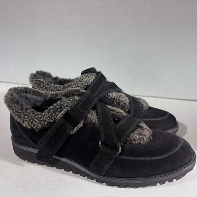 Stuart Weitzman Black Suede Leather Warm Booties Sneakers Faux Fur Womens Size 8 - Image 1 of 4