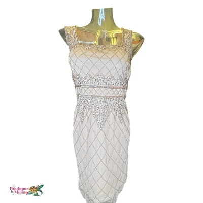 Papell Studio платье голая бисером квадратный воротник колена длина выпускного вечера коктейль 4 - Изображение 1 из 4